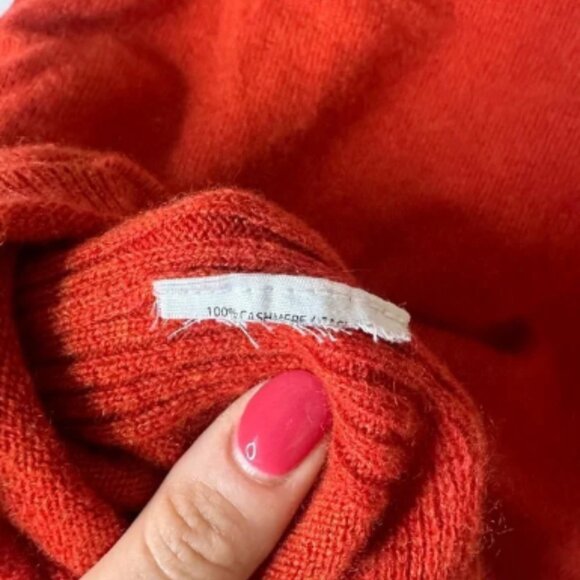 NOT SHY 100% Cashmere V Neck Sweater France Designer Old Money Orange Medium - Picture 5 of 5